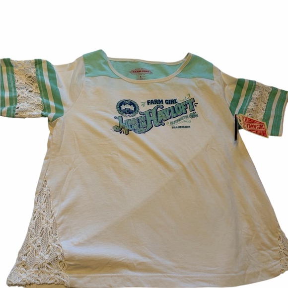 Farm Girl Likes to Play in Hayloft-NWT-Teal/White-Size Large-Crochet inserts - Picture 3 of 12